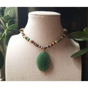 Gemstone & Wood Beaded Pendant Choker | Earthy Granola Girl Jewelry | Bohemian